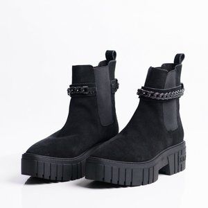 Karl Lagerfeld Black Ankle Boots with Chain Detail